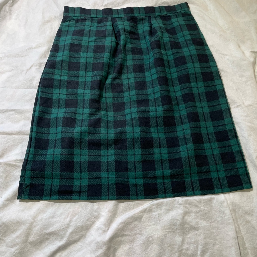 Hunt Club Green and Black Plaid Pencil Skirt